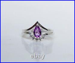 925 Sterling Silver Pear Cut Engagement/Wedding Amethyst Ring For Her Design Set