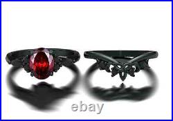925 Sterling Silver Red Garnet Ring For Women Onyx Modern Design Art Deco Set
