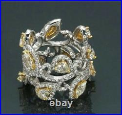 925 Sterling Silver Ring Band Cubic Zirconia Yellow Pear Leaf Design Jewelry