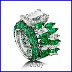 925 Sterling Silver Ring Cubic Zirconia Jewelry Emerald Unique Design Marquise