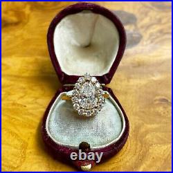 925 Sterling Silver Ring Cubic Zirconia Pear ShapeVermeil Antique Halo Design