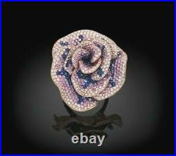 925 Sterling Silver Ring Cubic Zirconia Rose Cut Jewelry Real Rose Flower Design