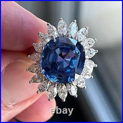 925 Sterling Silver Ring Lab Create Sapphire Round Blue Marquise Halo Design Her