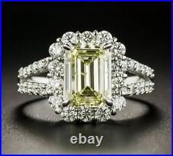 925 Sterling Silver Rings Cubic Zirconia Emerald-Cut Women Halo Design Jewelry