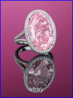 925 Sterling Silver Rings Cubic Zirconia Pink Vivid Oval Halo Design Women Jewel