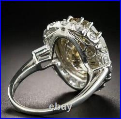 925 Sterling Silver Rings Cubic Zirconia White & Yellow Halo Design Women Jewels