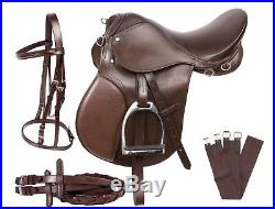 ALL PURPOSE BROWN LEATHER ENGLISH HORSE JUMPING SADDLE GIRTH TACK 16 18 in