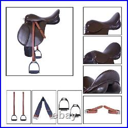 All Purpose Jumping English Leather Saddle Horse Saddle Brown Q578