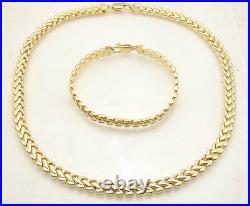 All Shiny Basket Weave Design Bracelet Necklace Set 14K Yellow Gold Clad Silver