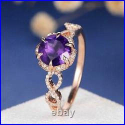 Amethyst Natural Round Cut Gemstone 14K Rose Gold Infinity Loop Design Ring For
