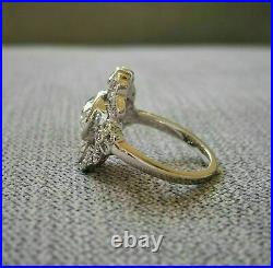 Antique Vintage Style Ring Bezel Set White Round-cut CZ Leaf Design Jewelry