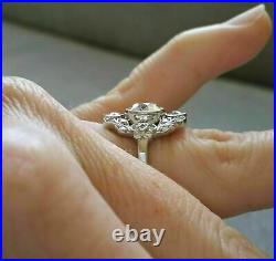 Antique Vintage Style Ring Bezel Set White Round-cut CZ Leaf Design Jewelry