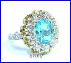 Aqua Oval Cluster Flower Ring Round Shape Design Halo Right Hand Ring Gift her