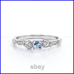 Aquamarine Diamond Twirling Design Band Anniversary Ring For Girls 14k Gold