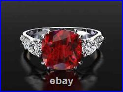Art Deco 14K White Gold Solid Ruby Ring For Women Moissanite Studded Band Design