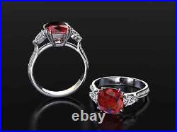 Art Deco 14K White Gold Solid Ruby Ring For Women Moissanite Studded Band Design
