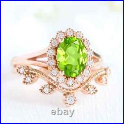 Art Deco Peridot Ring For Women Moissanite Studded Rose Gold 14K Solid Design