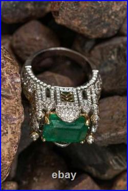 Attractive 2.50Ct Emerald Cut TajMahal Design Fashion Ring 14K White Gold Finish