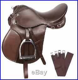 BROWN PRO ENGLISH LEATHER JUMP JUMPING ALL PURPOSE SADDLE TACK SET 16 17 in