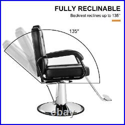 Black Reclining All Purpose Hydraulic Barber Chair Salon Beauty Spa 360° Styling