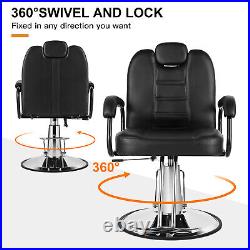 Black Reclining All Purpose Hydraulic Barber Chair Salon Beauty Spa 360° Styling