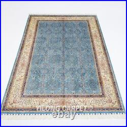 Blue 6x9ft Silk Area Rugs All Over Design Hand Knotted Villa Luxury Carpets 234A