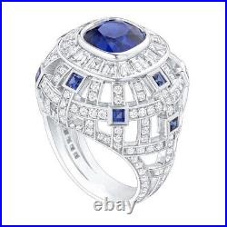 Blue Cushion White Round CZ Solid 925 Sterling Silver Symmetry Design Ring Party