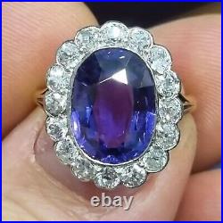 Blue Sapphire Ring Edwardian Style Halo Design CZ 925 Sterling Silver Fine Jewel