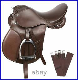 Brown Eventing All Purpose Leather English Horse Saddle Bridle Tack Set 18