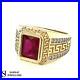 CZ-RUBY-585-14ct-YELLOW-GOLD-RING-MENS-GREEK-PATTERN-DESIGN-ALL-Sizes-New-01-jtxf