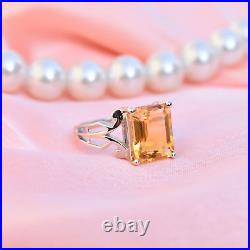 Citrine Ring For Women 14K White Gold Solid Handmade Design Art Deco Jewelry Set