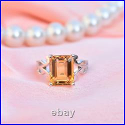Citrine Ring For Women 14K White Gold Solid Handmade Design Art Deco Jewelry Set