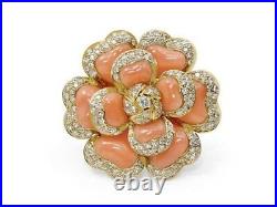 Coral Flower Design & CZ Cocktail Ring 925 Sterling Silver Fine Dinner Jewelry