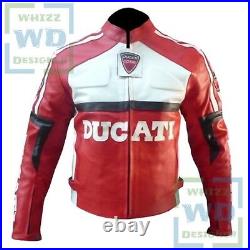 DUCATI Red Famous Design Cowhide Biker Jacket Motorcycle Motorbike Armoured Coat