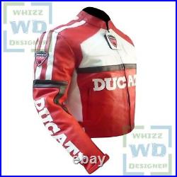 DUCATI Red Famous Design Cowhide Biker Jacket Motorcycle Motorbike Armoured Coat