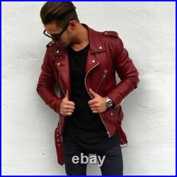 Design NEW Stylish Men's Genuine Lambskin Leather Jacket Slim Fit Biker Jacket