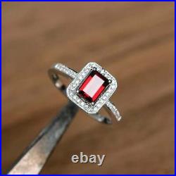 Emerald Cut Natural Red Garnet Ring Engagement Design Sterling Silver 925 Women