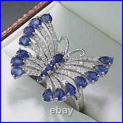 Fabulous Lepidoptera Design Purplish Blue Sapphires & White Diamonds Fine Ring
