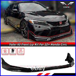 For 2022-23 11th Honda Civic Yofer V3 Glossy Black Front Bumper Lip Splitter Kit