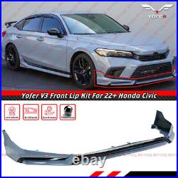 For 2022-23 Honda Civic Yofer V3 Black Sonic Gray Front Bumper Lip Splitter Kit