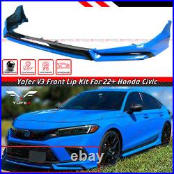 For 2022-23 Honda Civic Yofer V3 Boost Blue Pearl Front Bumper Lip Splitter Kit