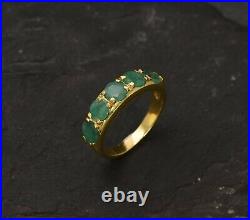 Genuine Emerald Gems Ring Handmade Design 925 Sterling Silver Minimalist Ring