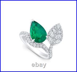 Glamorous Leaf Design Green 4.22CT Emerald & Lab-Created White Diamonds Ring