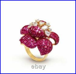 Gold Plated CZ Ring 925 Sterling Silver Red Princess Cocktail Flower Design