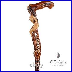 Hand carved Walking Stick Cane LOVE Naked Girl Wooden hand crafted gift for men