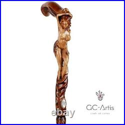 Hand carved Walking Stick Cane LOVE Naked Girl Wooden hand crafted gift for men