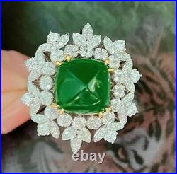 Huge Cocktail Ring Green Sugarloaf Flower Design Cluster Fine Statement Jewelry