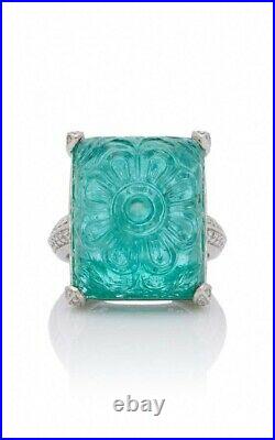 Lab Created Carved Emerald Ring Flower Design Fine 925 Sterling Silver Exclusive