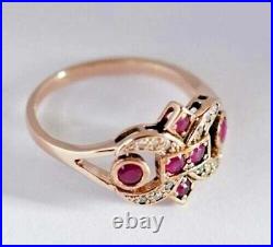 Ladies 1.50Ct Oval Cut Red Ruby Unique Design Engagement Ring 14K Rose Gold Over