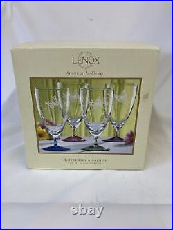 Lenox Butterfly Meadow Clear 4 All Purpose Wine Glasses Footed Goblets New